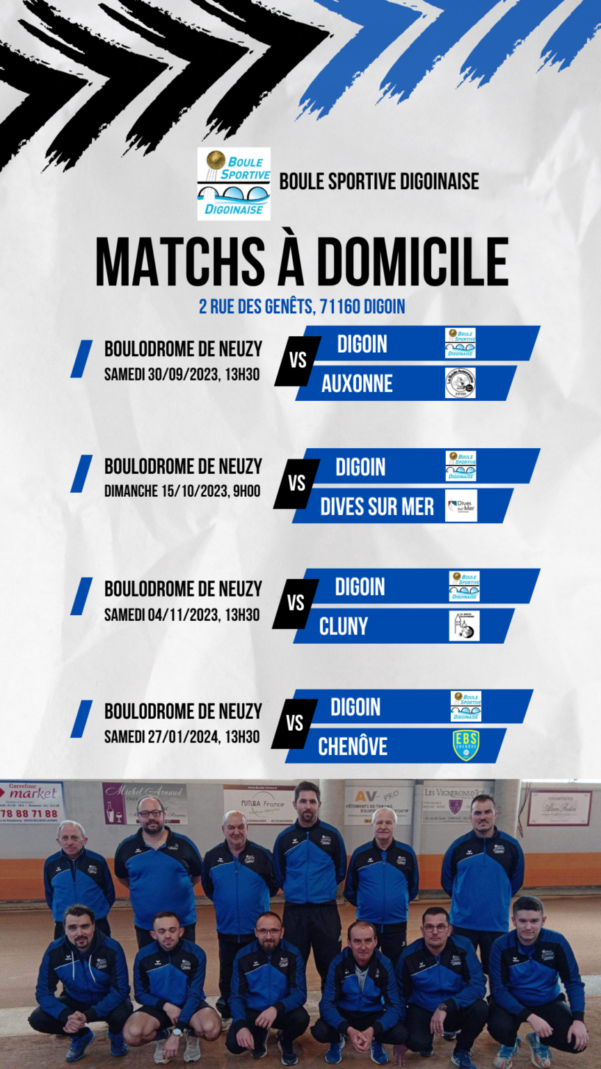 Affiche Matchs Domicile 2023 2024 Boule Sportive Digoinaise