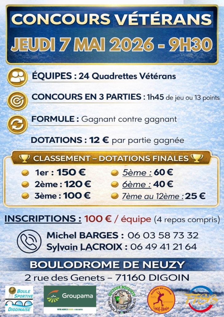 Concours 24 Quadrettes Vétérans - 07 05 2026